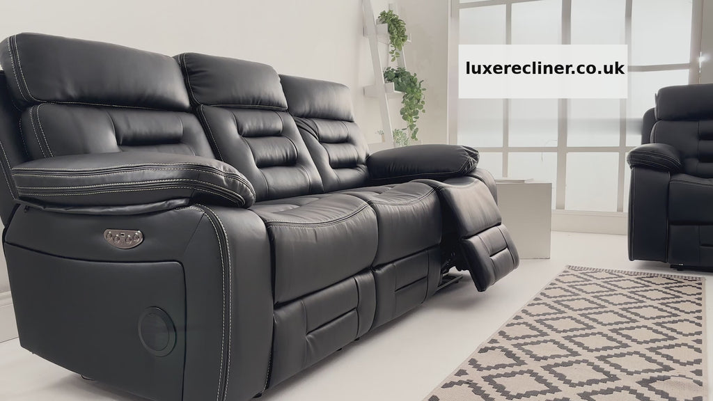 Genoa 3+2 Seater Leather Recliner - Black