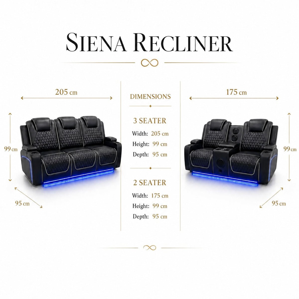 Siena 3+2 Seater Black dimensions