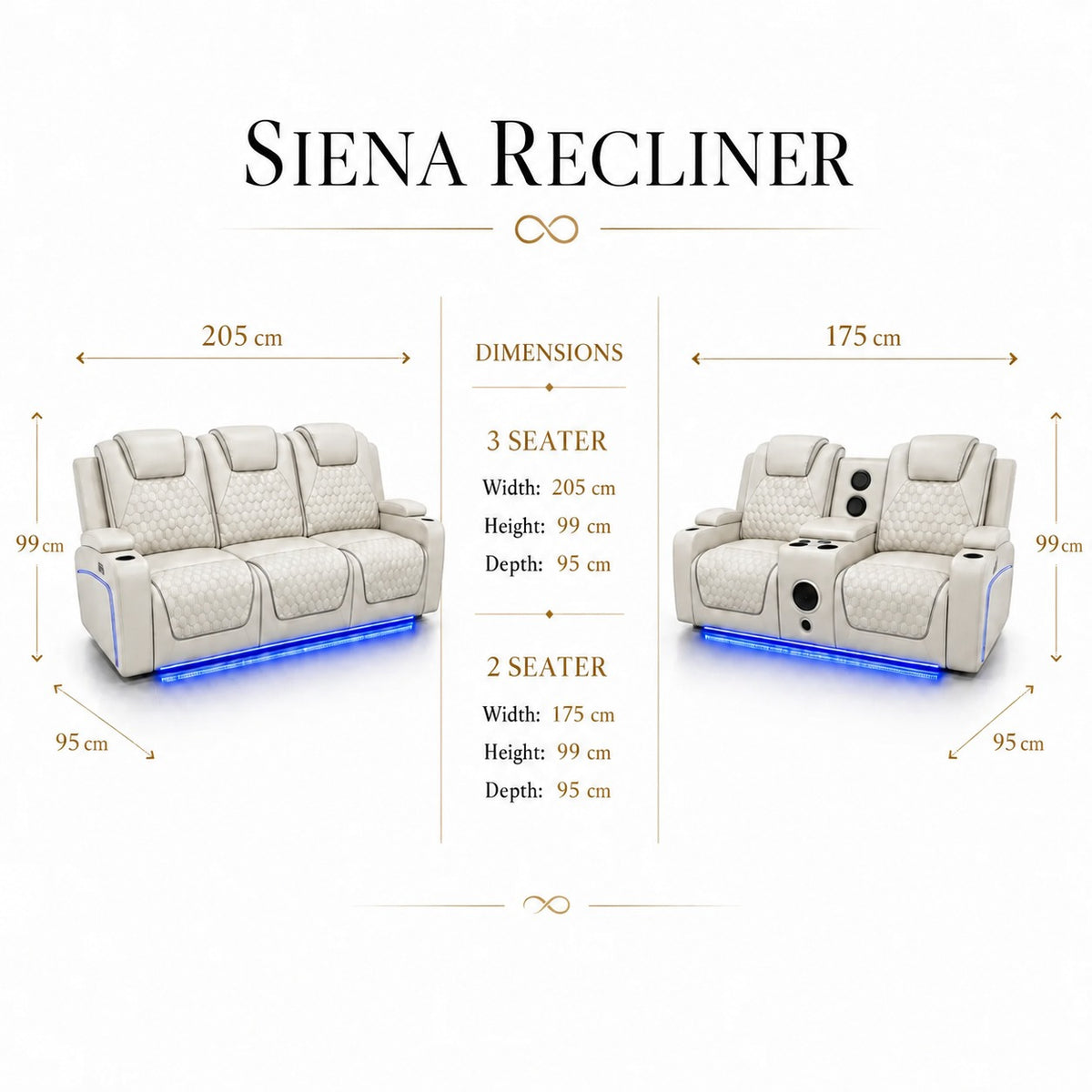 Siena 3+2 Seater dimensions