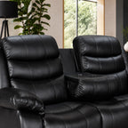 Turin 3 seater Leather Manual Recliner - Black