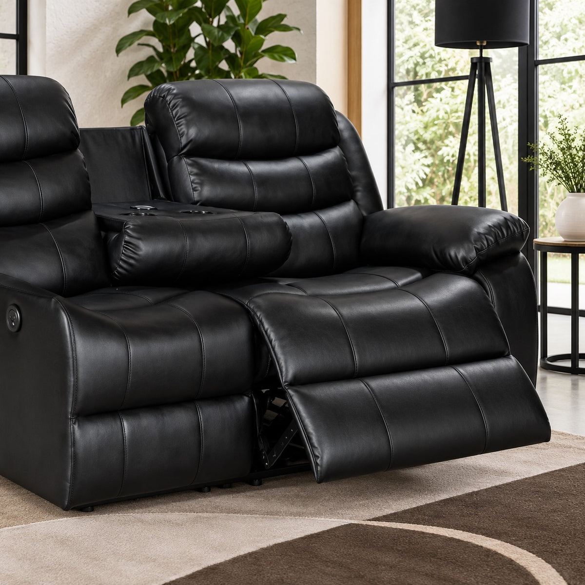 Turin 3 seater Leather Manual Recliner - Black