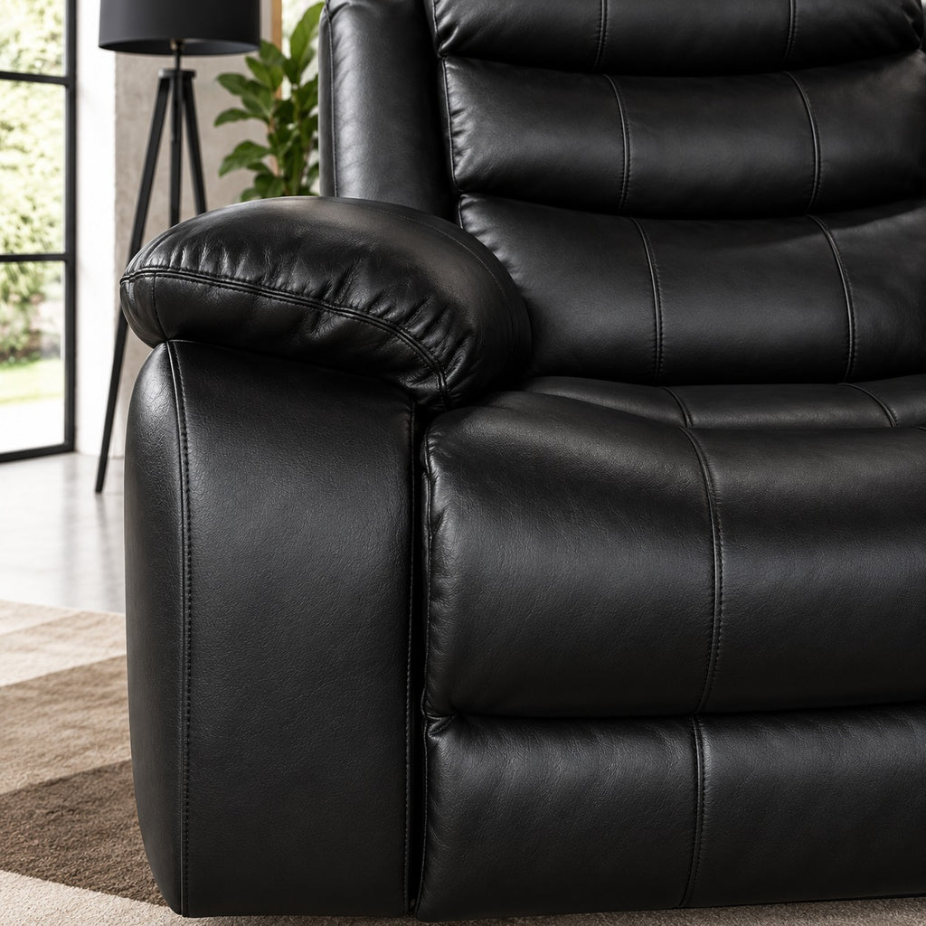 Turin 3 seater Leather Manual Recliner - Black