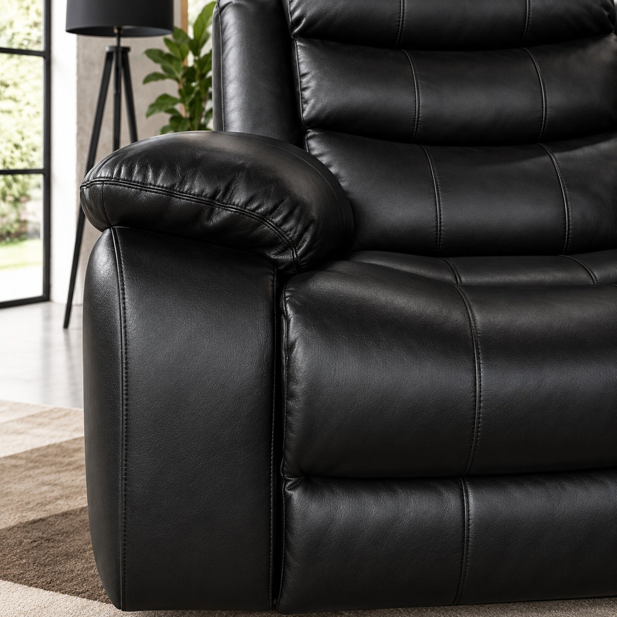 Turin 3 seater Leather Manual Recliner - Black