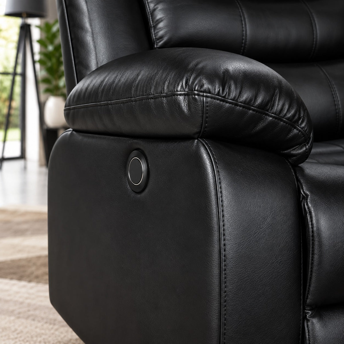 Turin 3 seater Leather Manual Recliner - Black