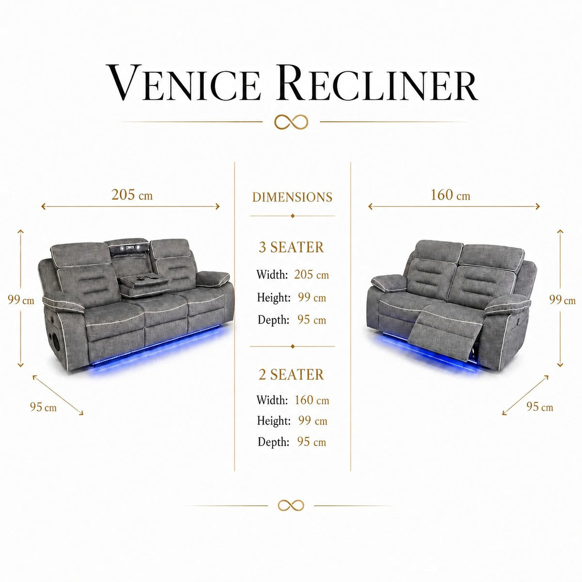 Venice 3+2 Seater Sofa dimensions