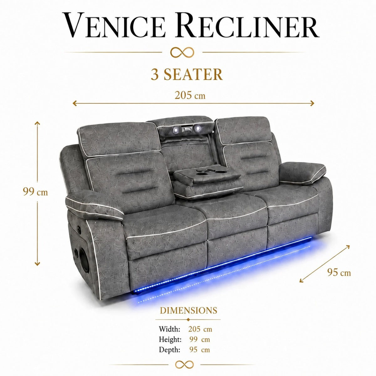 Venice 3 Seater Sofa dimensions